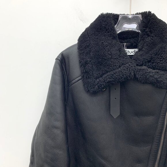Acne Studios Black shearling leather zip-up jacket - Picture 3 of 8